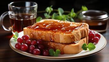 ai generiert Frische und Süße auf ein Teller von Gourmet Nachspeisen generiert durch ai foto