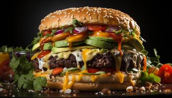 ai generiert Frische und Gourmet Treffen im ein gegrillt Cheeseburger Mahlzeit generiert durch ai foto