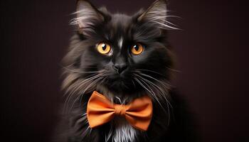 ai generiert süß Kätzchen suchen beim Kamera mit spielerisch Bogen Krawatte generiert durch ai foto