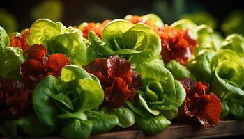 ai generiert frisch, gesund Salat Natur organisch Gourmet Mahlzeit auf Holz generiert durch ai foto