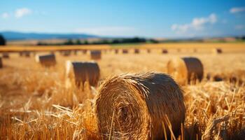 ai generiert ländlich Szene Landwirtschaft, Natur, Bauernhof, Wiese, Heuhaufen, Weizen, Gras generiert durch ai foto