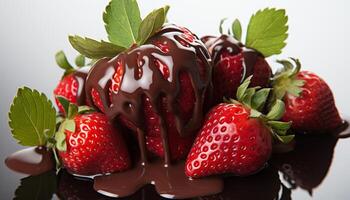 ai generiert frisch Erdbeere Nachtisch, Süss und nachsichtig, gekrönt mit Schokolade generiert durch ai foto