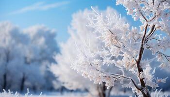 ai generiert Winter Schönheit Schnee bedeckt Baum Geäst im ein still Wald generiert durch ai foto