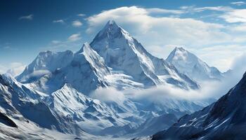 ai generiert majestätisch Berg Gipfel, Schnee bedeckt Landschaft, still Himmel, abenteuerlich Wandern generiert durch ai foto