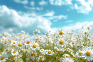 ai generiert Gänseblümchen Freude unter ein sonnig Blau Himmel foto