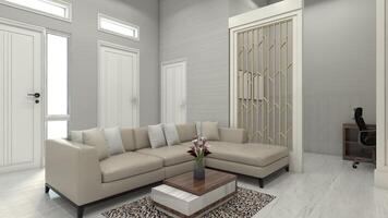 komfortabel Sofa Kissen und Kaffee Tabelle zum Innere Leben Zimmer, 3d Illustration foto