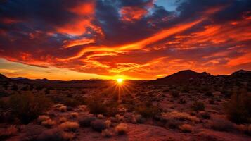 ai generiert das feurig Farben von ein Wüste Sonnenaufgang foto