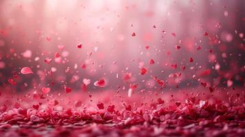 ai generiert Rosa Hintergrund mit Herzen und funkelt zum Valentinstag Tag. foto