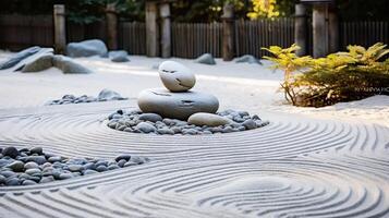 ai generiert ein Zen Garten mit Sand Muster symbolisieren Ruhe foto