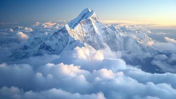 ai generiert Himalaya Berg Gipfel steigt an über das Wolken, ein ehrfurchtgebietend Aussicht im der Natur Größe, ai generiert. foto