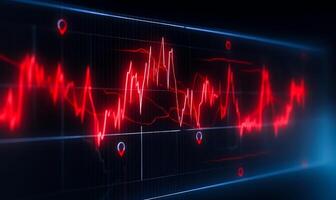 ai generiert rot Lager Markt Graph auf hoch Auflösung lcd Bildschirm foto