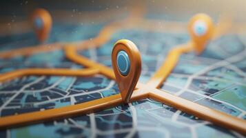 ai generiert 3d Karte präsentieren Reise Ziele mit Locator Kennzeichen und Navigation Symbole. ai generiert. foto