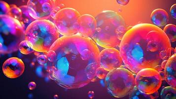 ai generiert neonfarben Luftblasen erstellen ein beschwingt und spielerisch Anzeige mit ein Regenbogen von Farbtöne. ai generiert. foto