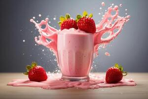 ai generiert Erdbeere Milchshake mit Spritzen foto