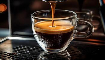 ai generiert Nahansicht von Espresso Schuss von Espresso Maschine foto