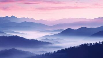 ai generiert Nebel umhüllt majestätisch Berge im ein ätherisch umarmen, ai generiert. foto