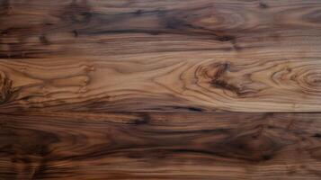 ai generiert Reich Textur von schwarz Nussbaum Holz, verbessert durch Öl Fertig auf Zwilling Bretter, ai generiert. foto