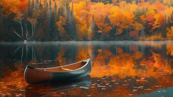 ai generiert ein Wald See Spiegel Herbst Symphonie, reflektieren beschwingt Laub im der Natur still Leinwand, ai generiert foto