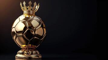 ai generiert isoliert Gold Fußball Ball auf ein dunkel schwarz Hintergrund strahlt Eleganz und Stil. ai generiert. foto