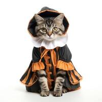 ai generiert Freude im ein süß Katze zur Schau stellen ein bezaubernd Kostüm. katzenartig Mode Spaß, ai generiert. foto
