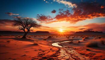 ai generiert Sonnenuntergang Über das still afrikanisch Landschaft, ein Schönheit im Natur generiert durch ai foto