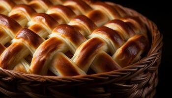 ai generiert Frische von hausgemacht gebacken Gebäck, ein Süss Brötchen auf hölzern Tabelle generiert durch ai foto