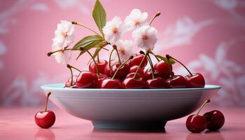 ai generiert Frische von Sommer- reif, saftig Beeren auf ein hölzern Tabelle generiert durch ai foto