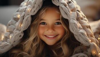 ai generiert lächelnd Kind, heiter Glück, süß Porträt, Freude draußen, spielerisch Mädchen generiert durch ai foto