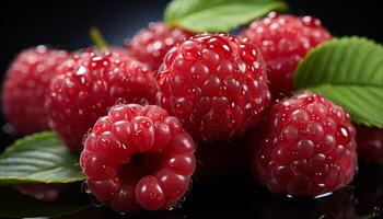 ai generiert Frische und Süße von reif Beeren auf ein Grün Blatt generiert durch ai foto