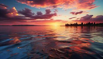 ai generiert Sonnenuntergang Über Wasser, Natur Betrachtung, still Szene, beschwingt Farben generiert durch ai foto