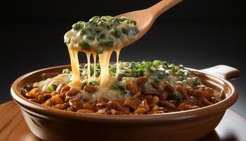 ai generiert Frische und gesund Essen im ein hausgemacht Vegetarier Pasta Schüssel generiert durch ai foto