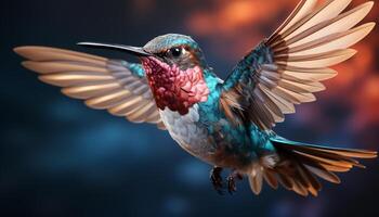 ai generiert Kolibri fliegend, Verbreitung Flügel, beschwingt Farben, Schönheit im Natur generiert durch ai foto