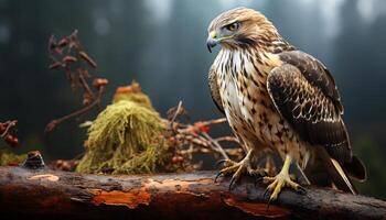 ai generiert majestätisch Falke sich niederlassen auf Zweig, Aufpassen Natur Schönheit generiert durch ai foto