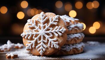 ai generiert hausgemacht Lebkuchen Kekse schmücken das rustikal Winter Dessert Tabelle generiert durch ai foto