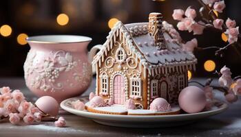 ai generiert hausgemacht Lebkuchen Kekse schmücken das Tisch, ein Süss Winter Feier generiert durch ai foto