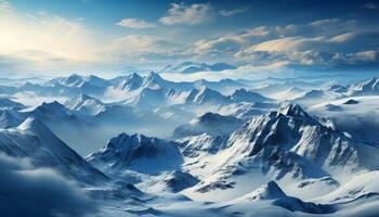 ai generiert majestätisch Berg Gipfel, Schnee bedeckt Landschaft, still Szene, Blau Himmel generiert durch ai foto