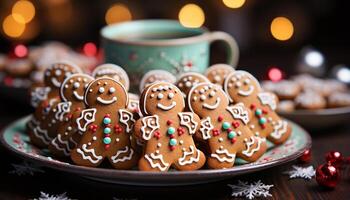 ai generiert hausgemacht Lebkuchen Kekse schmücken das Tisch, bringen Winter jubeln generiert durch ai foto