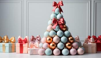 ai generiert Neu Geschenk Box Dekoration, glänzend Ornament, Winter Feier, Weihnachten Jahreszeit generiert durch ai foto