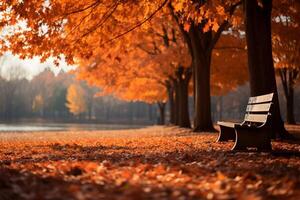 ai generiert Naturen Segeltuch ein Park geschmückt mit lebendig herbstlich Orange Farbtöne foto