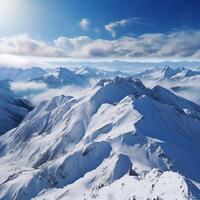 ai generiert schneebedeckt Panorama Aussicht von das oben erfasst das Schönheit von Berge zum Sozial Medien Post Größe foto