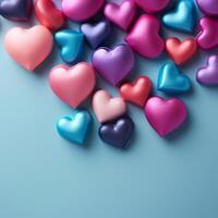 ai generiert Liebe gefüllt Hintergrund bunt Herzen auf ein Rosa und Blau Hintergrund zum Sozial Medien Post Größe foto