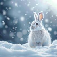 ai generiert charmant Arktis Hase gegen schneebedeckt Hintergrund, perfekt zum Text Aufnahme zum Sozial Medien Post Größe foto