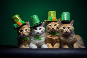 ai generiert ai generiert Bild. süß st Patricks Tag Katzen mit Grün Hüte foto