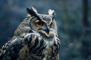 ai generiert ai generiert Bild. schließen oben Aussicht Porträt von das Adler Eule im das Wald foto