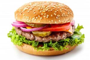 ai generiert groß Burger isoliert auf Weiß Hintergrund. foto