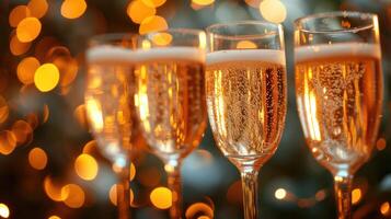 ai generiert Menschen feiern mit Champagner hinter Bokeh foto