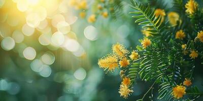 ai generiert schließen oben Mimose Blumen Hintergrund foto