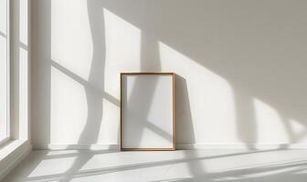 ai generiert minimalistisch Zimmer mit ein leeren rahmen, Gelassenheit im Einfachheit. foto