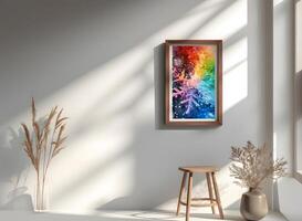 ai generiert das Zimmer dekoriert im ein minimalistisch Stil mit Bild Frames und Gemälde ist atemberaubend. foto