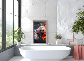 ai generiert luxuriös Badezimmer Dekoration modern Design mit elegant Frames und atemberaubend Gemälde. foto
